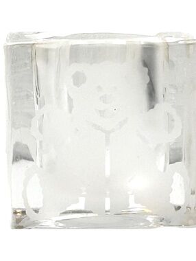 Clear Glass Candle Holder with Teddy Bear and Other Etchings, Square Design